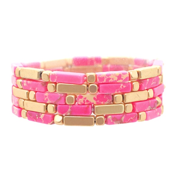 5 Row Stone & Metal Beads Bracelet - Picture 2 of 2